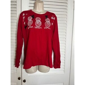 Vintage Shane Lee Inc Red Long Sleeve Snowman Christmas  top Large glitter